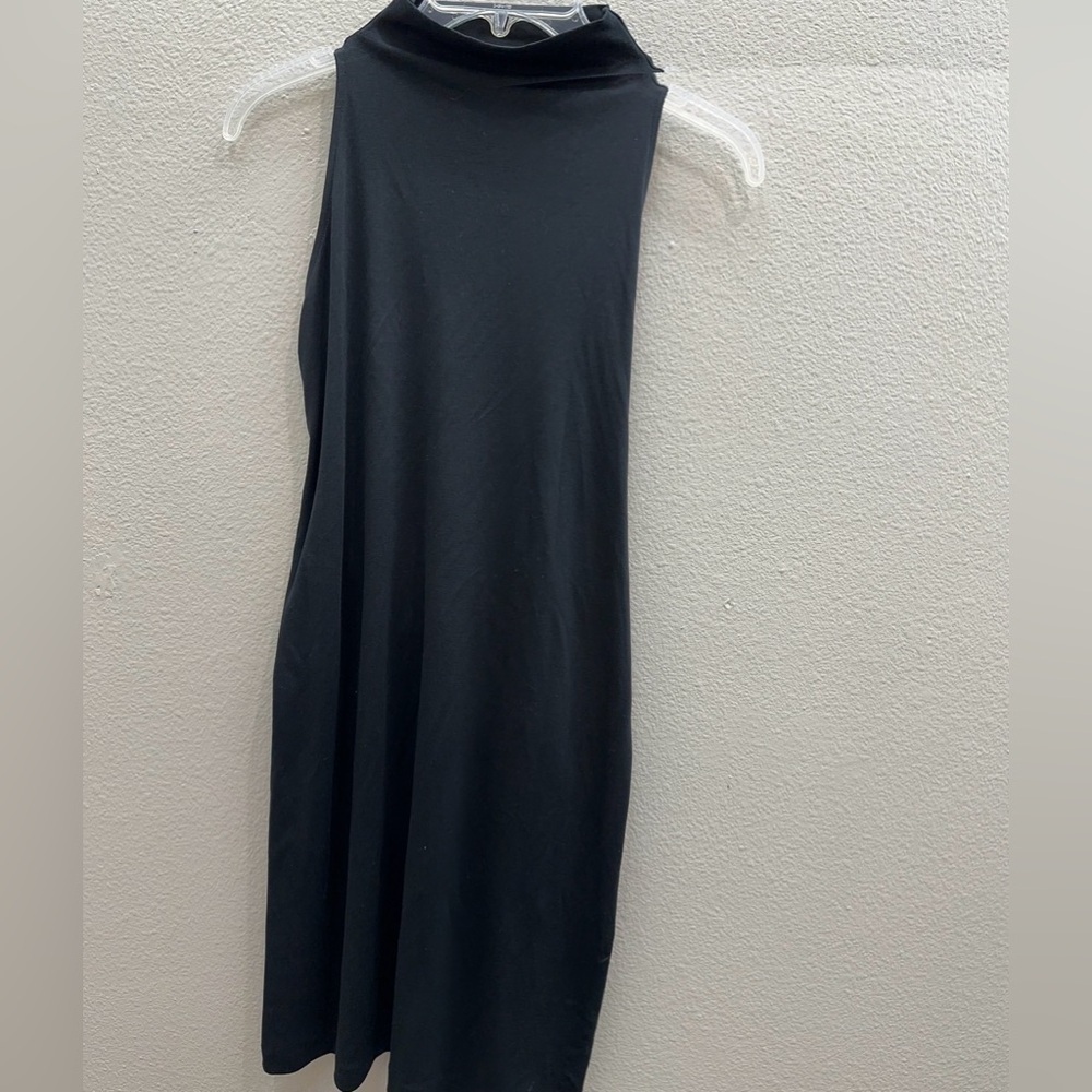 Vince Dress Size S Black Sleeveless Mock Neck Cotton Belted Knee Length Classic